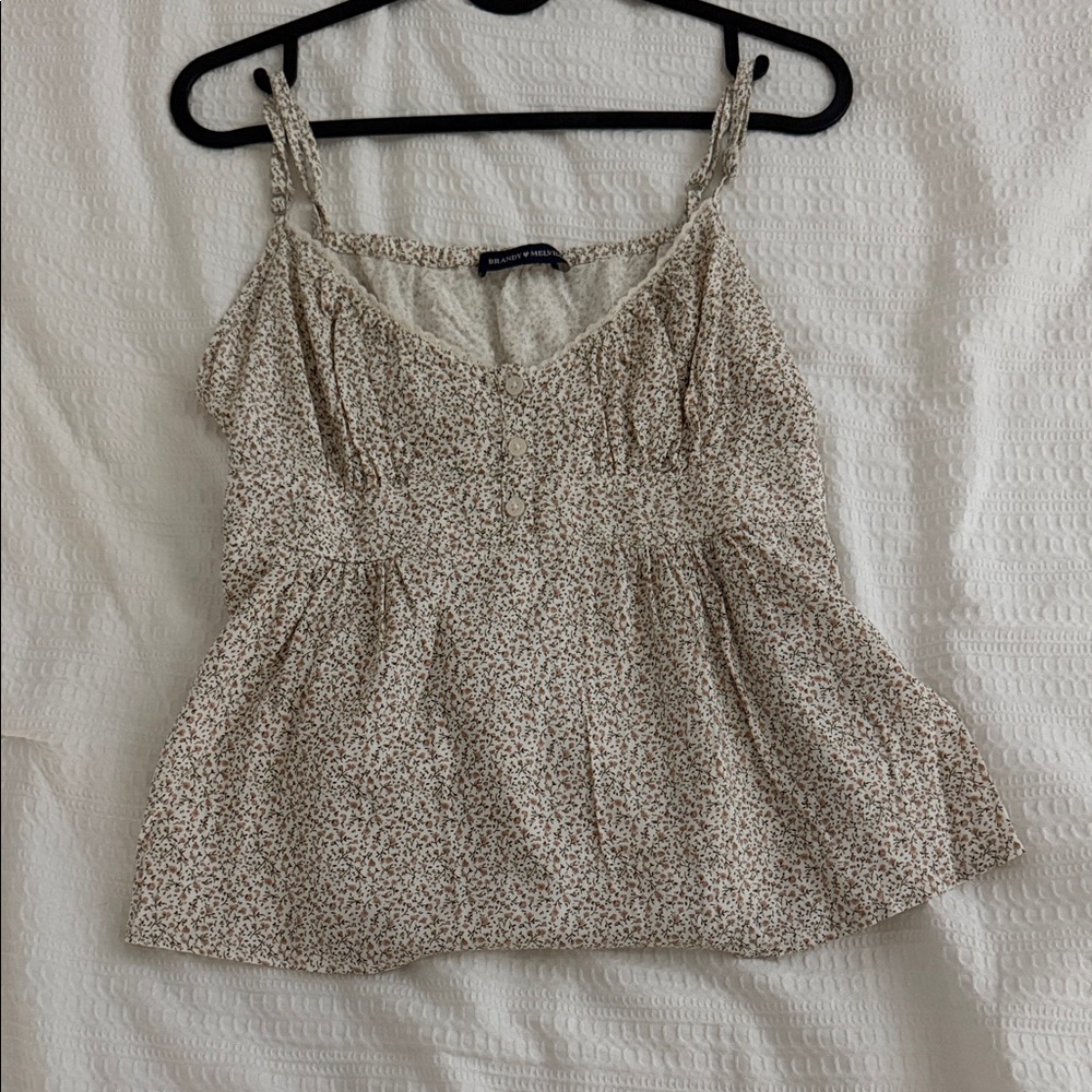 Brandy Melville Cream Smocked Ruffled Camisole